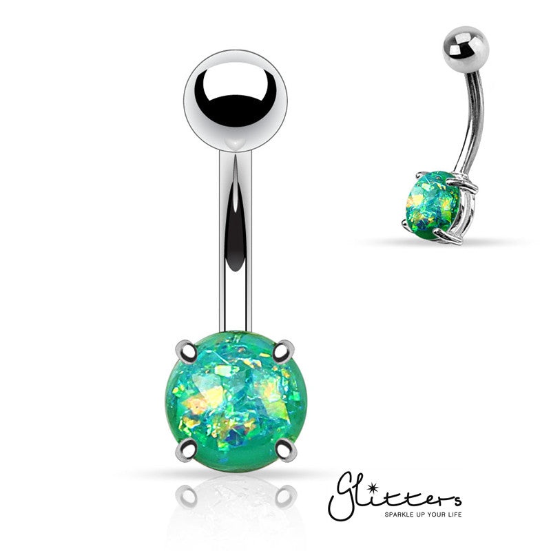 Opal Glitter Prong Set Belly Button Ring – Green