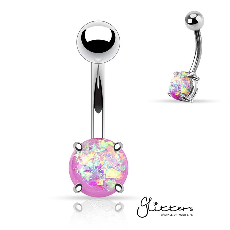 Opal Glitter Prong Set Belly Button Ring – Purple