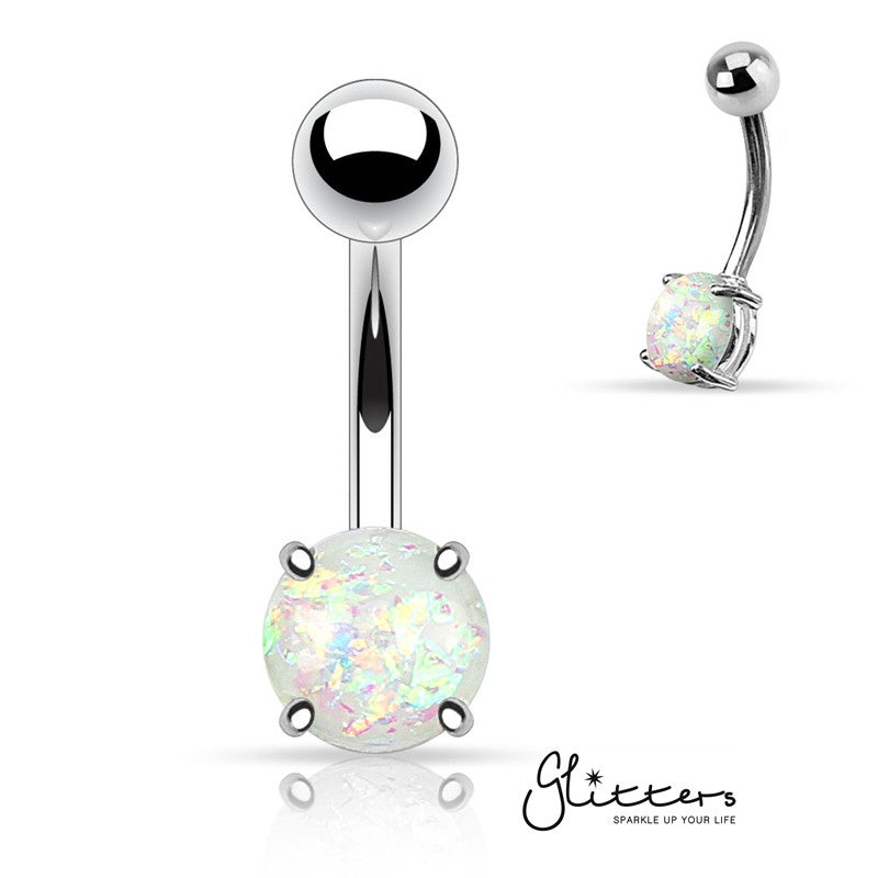 Opal Glitter Prong Set Belly Button Ring – White