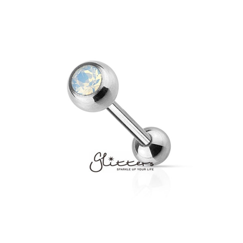 Opalite White Gem Top with Surgical Steel Tongue Barbell