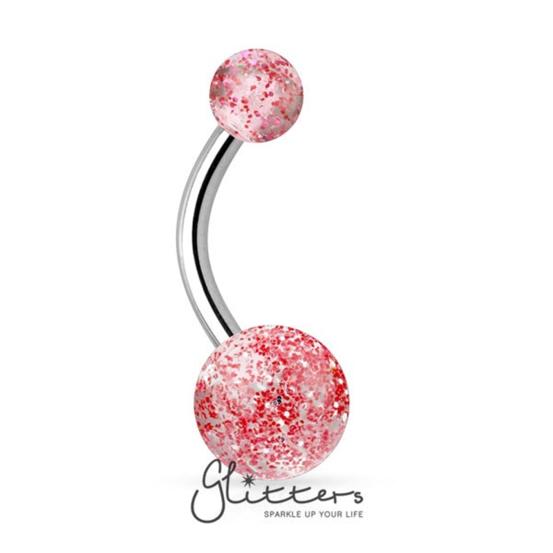 Red Acrylic Color Ultra Glitter Ball Belly Button Ring