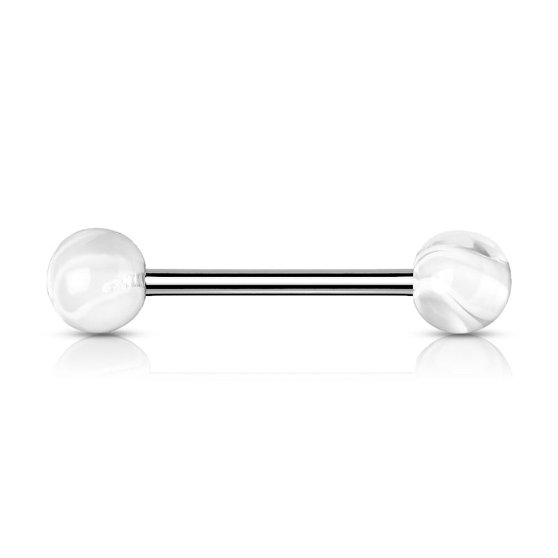 White Marble Acrylic Ball with Surgical Steel Tongue Barbell
