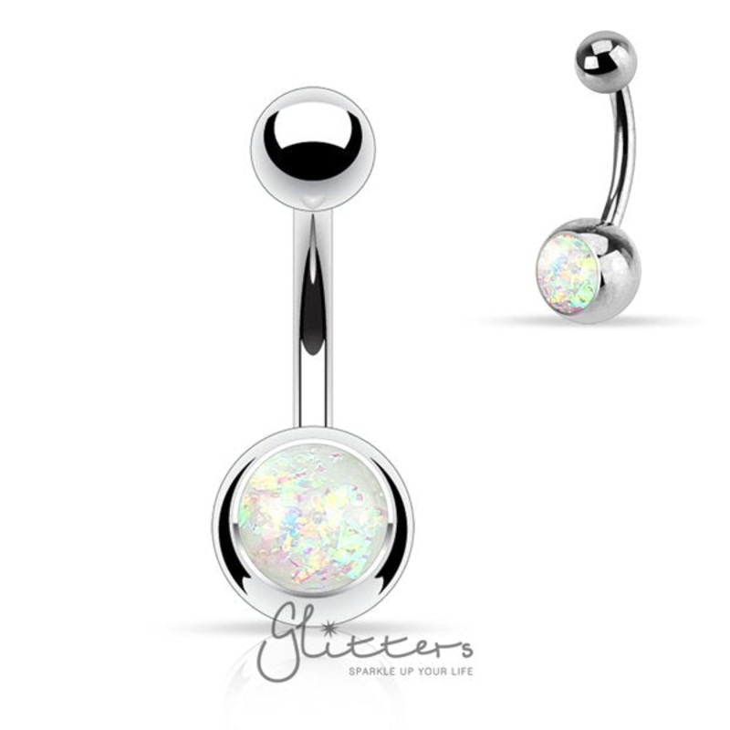 White Opal Glitter Set 316L Surgical Steel Belly Button Ring