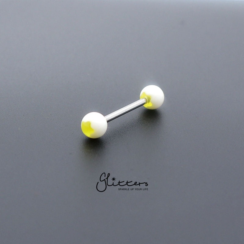 Yellow Flower Acrylic Ball with Surgical Steel Tongue Bar
