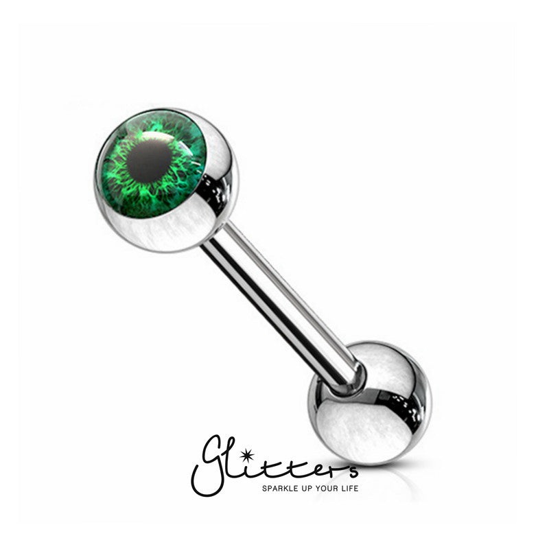 Eyeball Inlaid Ball Surgical Steel Tongue Barbells-Green