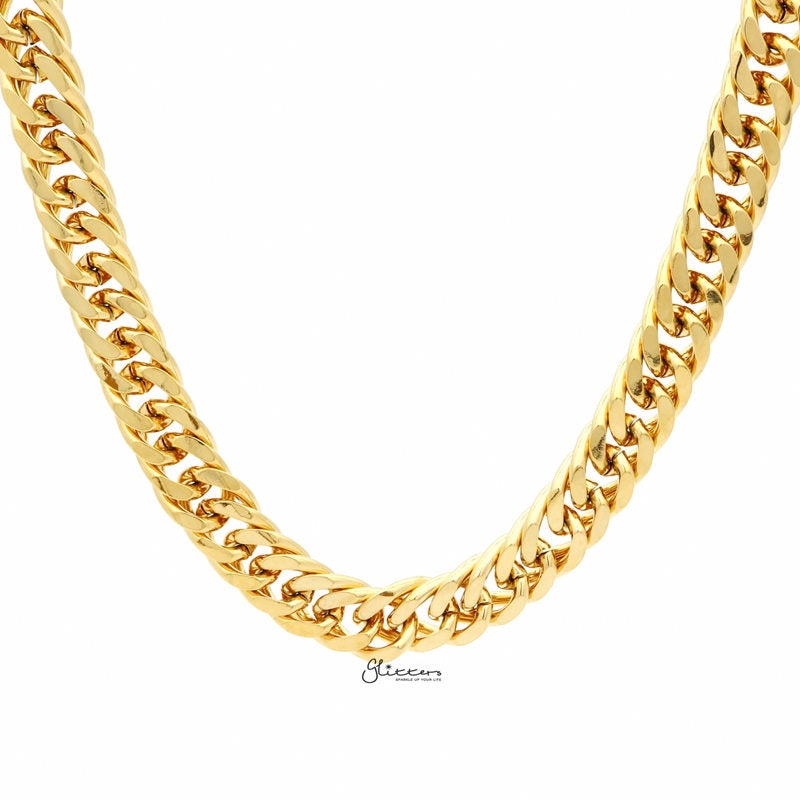 Gold I.P Stainless Steel Curb Link Chain Necklace – 12mm Width