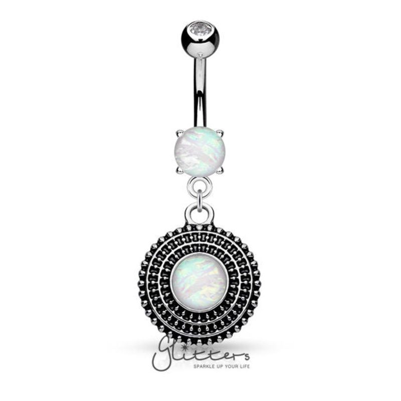 Opal Glitter Center Tribal shield Dangle Belly Button Ring