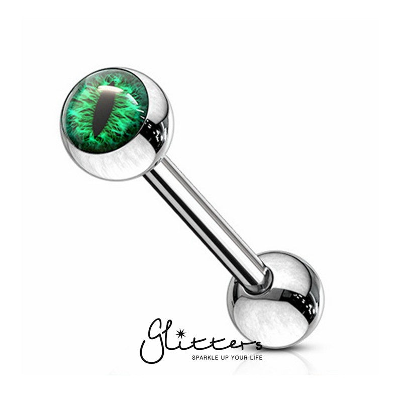 Snake Eye Inlaid Ball Surgical Steel Tongue Barbells-Green