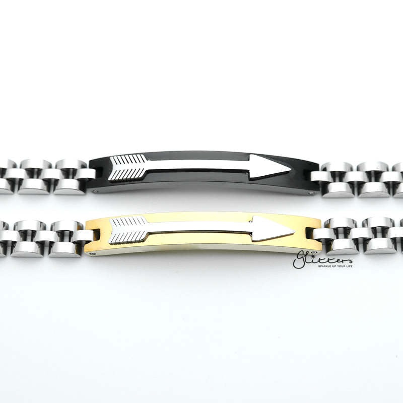 Stainless Steel Tow Tone Arrow ID Men’s Bracelets – Gold | Black Gold
