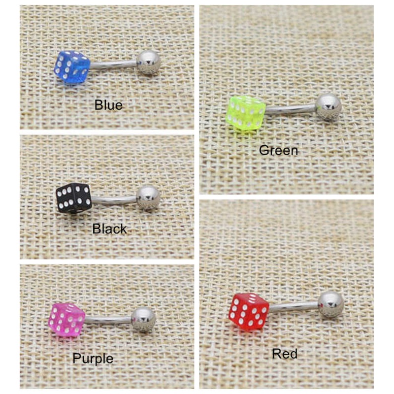 14 Gauge Acrylic Dice Belly Button Rings Blue