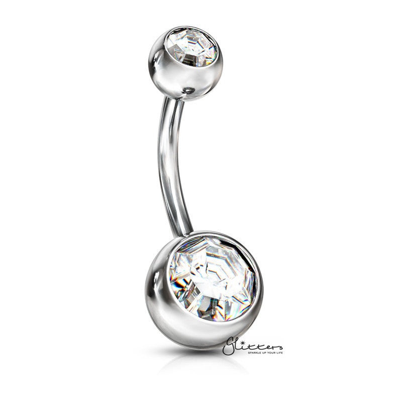 14GA 316L Surgical Steel Double Gem Belly Button Navel Ring – 8mm | 10mm 10mm Clear