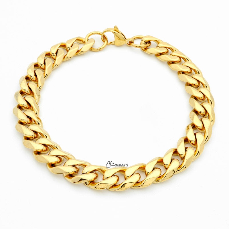 18K Gold I.P Stainless Steel Beveled Cuban Chain Bracelet – 11mm Width