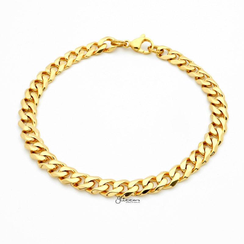 18K Gold I.P Stainless Steel Beveled Cuban Chain Bracelet – 7mm Width