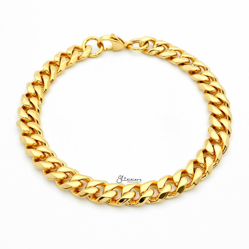 18K Gold I.P Stainless Steel Beveled Cuban Chain Bracelet – 9mm Width