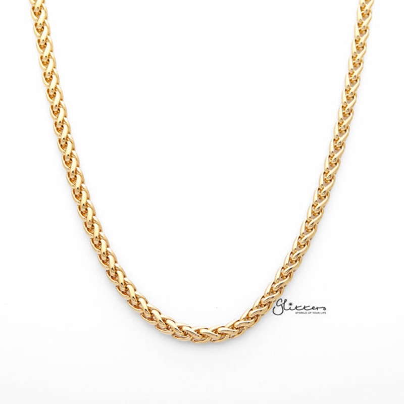18K Gold I.P Stainless Steel Braided Wheat Chain Men’s Necklaces – 5mm width | 61cm length