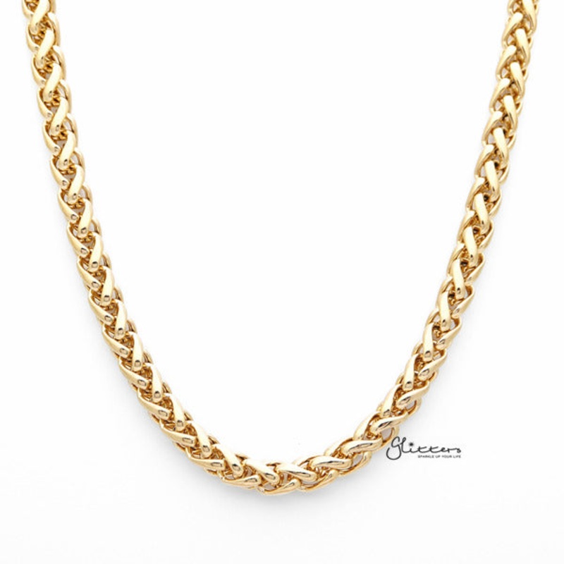 18K Gold I.P Stainless Steel Braided Wheat Chain Men’s Necklaces – 7mm width | 61cm length