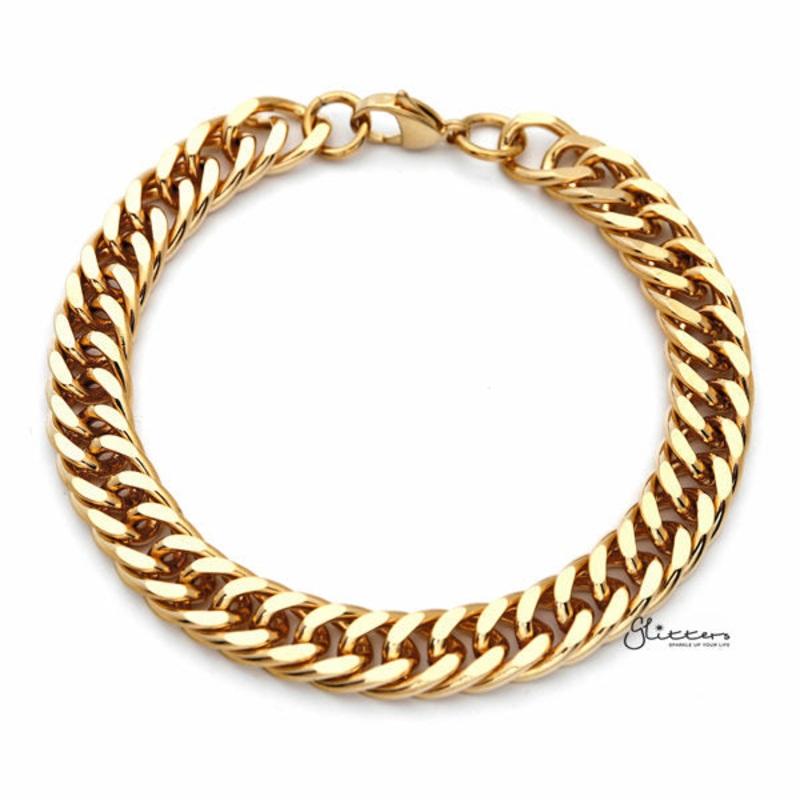 18K Gold I.P Stainless Steel Curb Link Chain Bracelet – 10mm Width