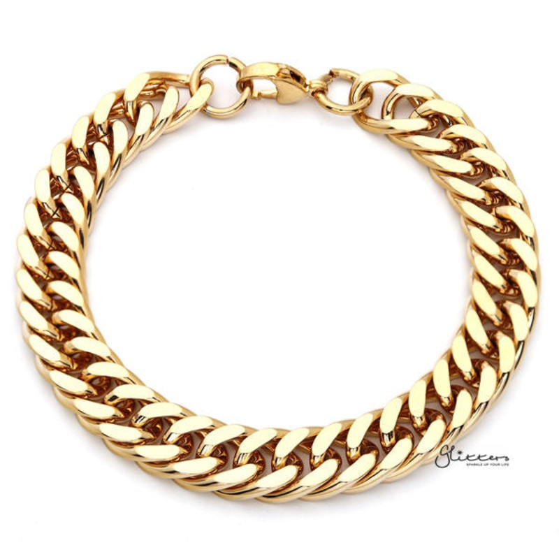 18K Gold I.P Stainless Steel Curb Link Chain Bracelet – 12mm Width