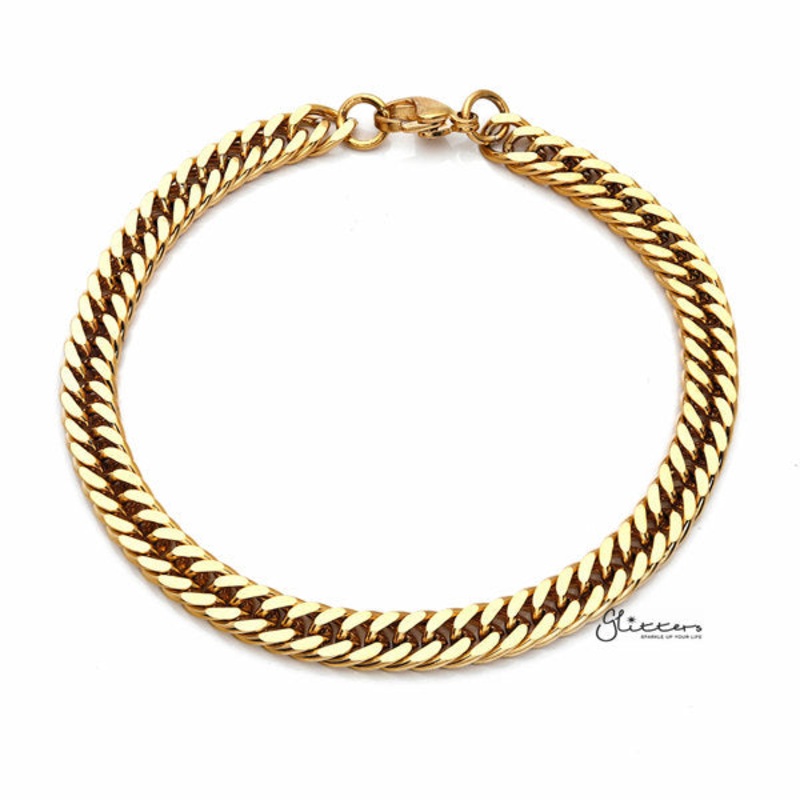 18K Gold I.P Stainless Steel Curb Link Chain Bracelet – 7mm Width