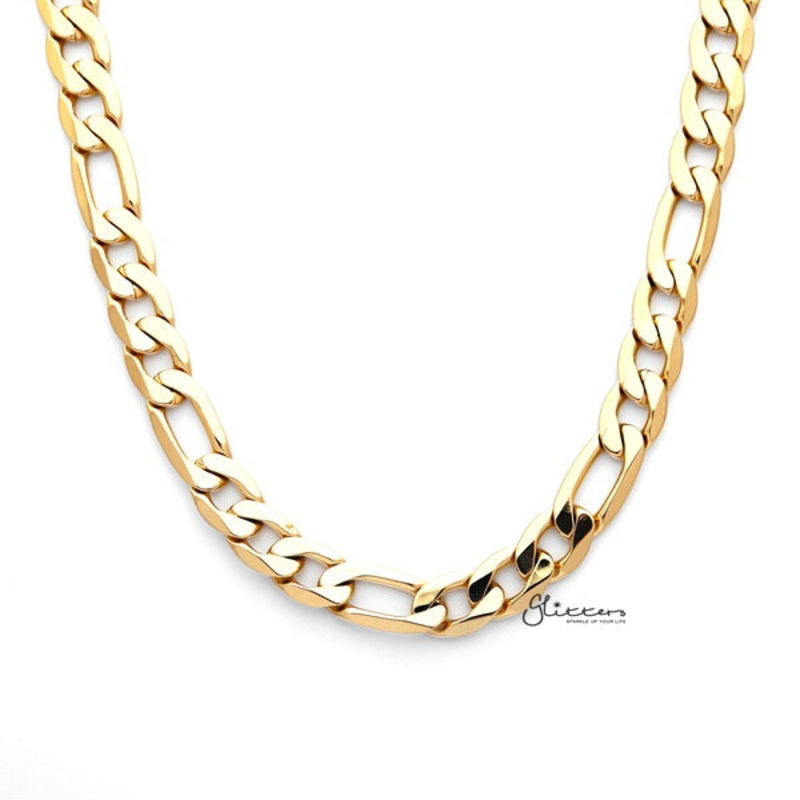 18K Gold I.P Stainless Steel Figaro Chain Men’s Necklaces – 9mm width | 61cm length