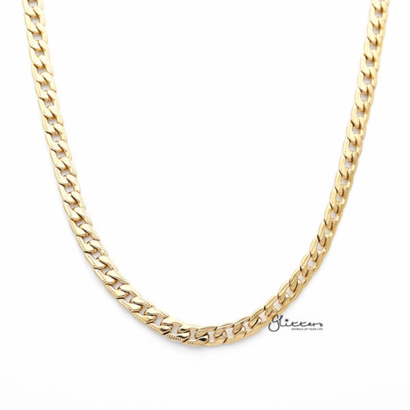 18K Gold I.P Stainless Steel Pattern Link Chain Men’s Necklaces – 6mm width | 61cm length