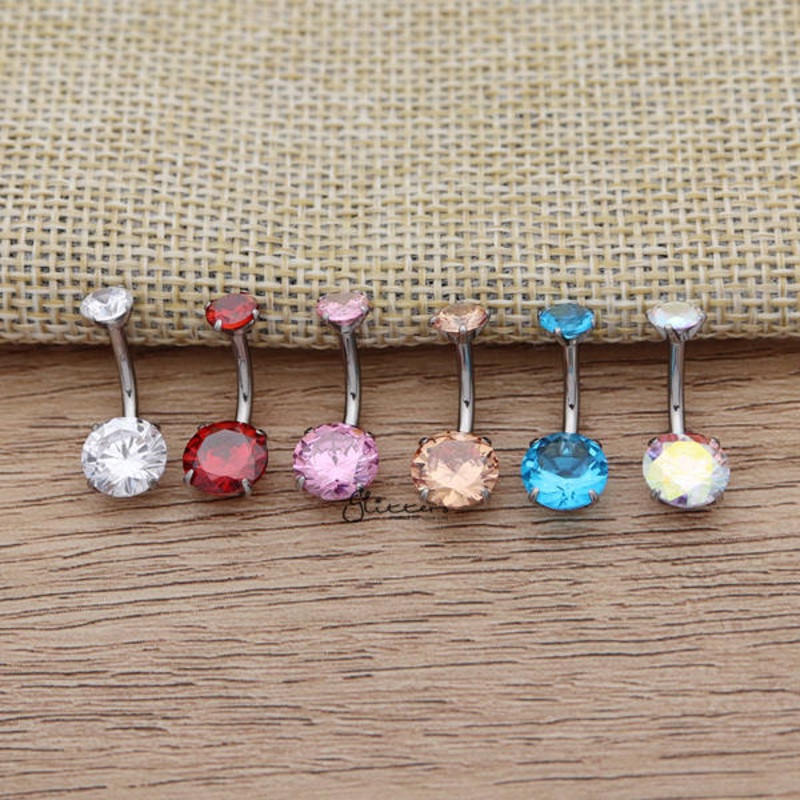 316L Surgical Steel Internally Threaded Prong Set Cubic Zirconia Belly Button Rings Clear
