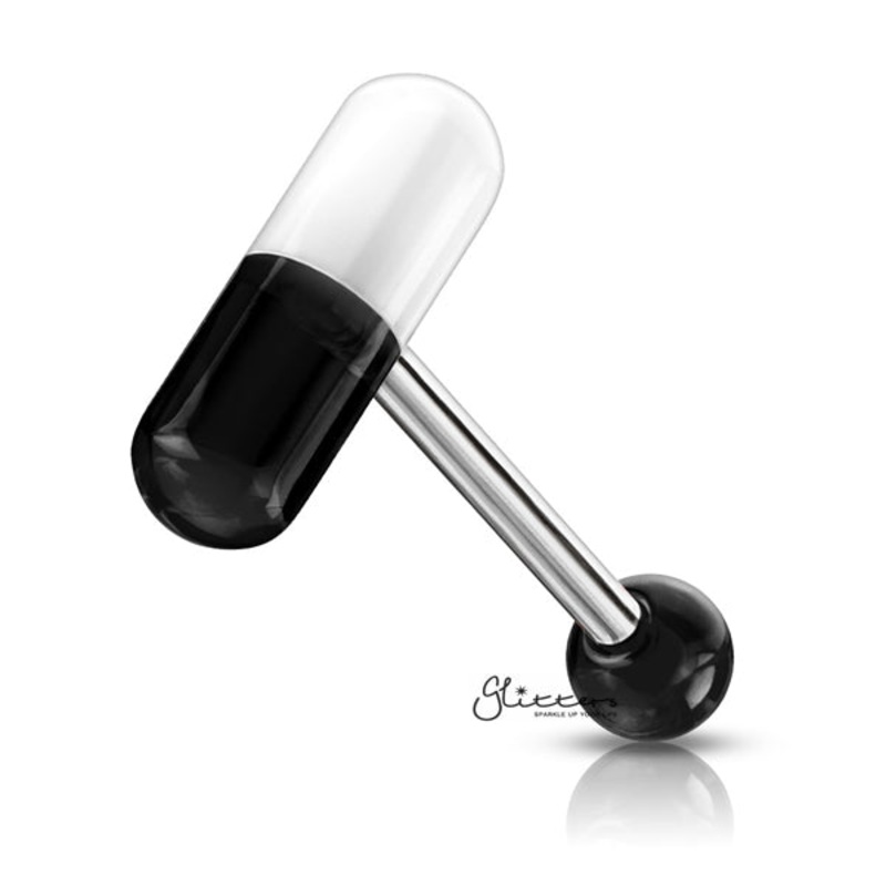 Acrylic 2-Color Pill Tongue Barbell – Black