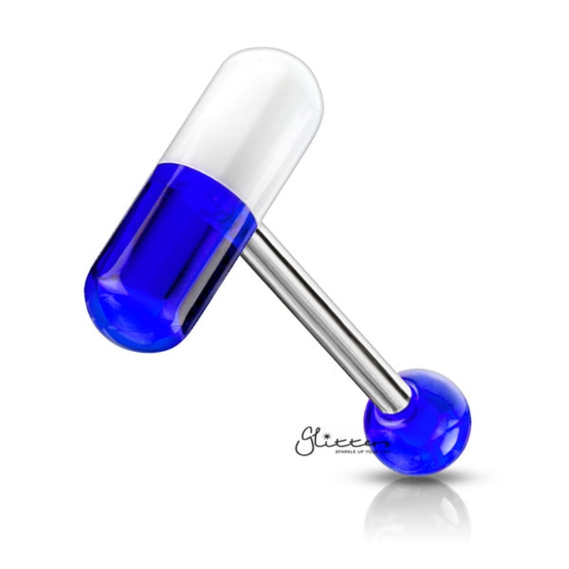 Acrylic 2-Color Pill Tongue Barbell – Blue