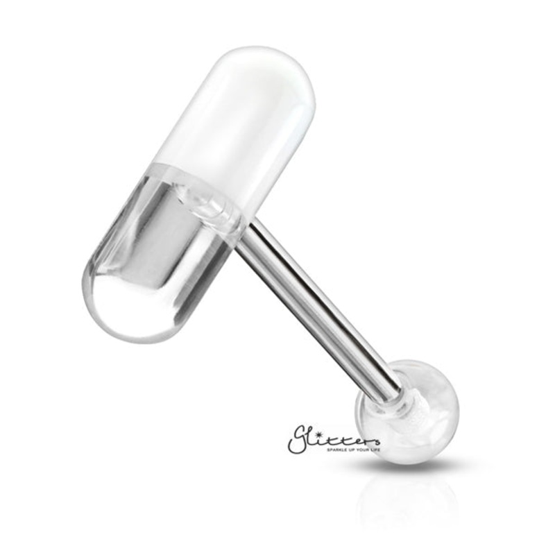 Acrylic 2-Color Pill Tongue Barbell – Clear
