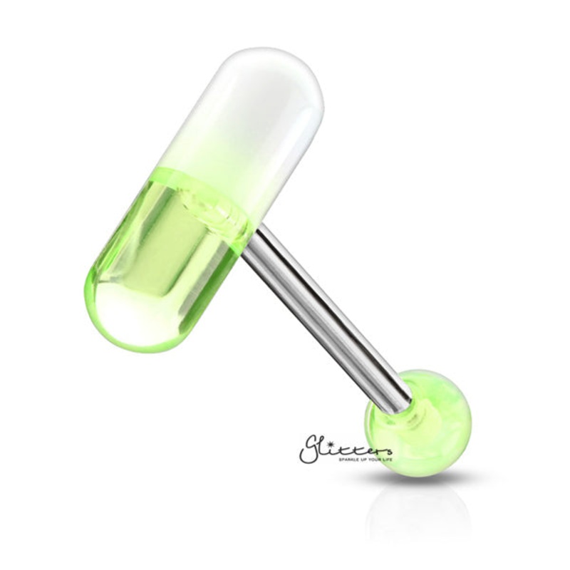 Acrylic 2-Color Pill Tongue Barbell – Green