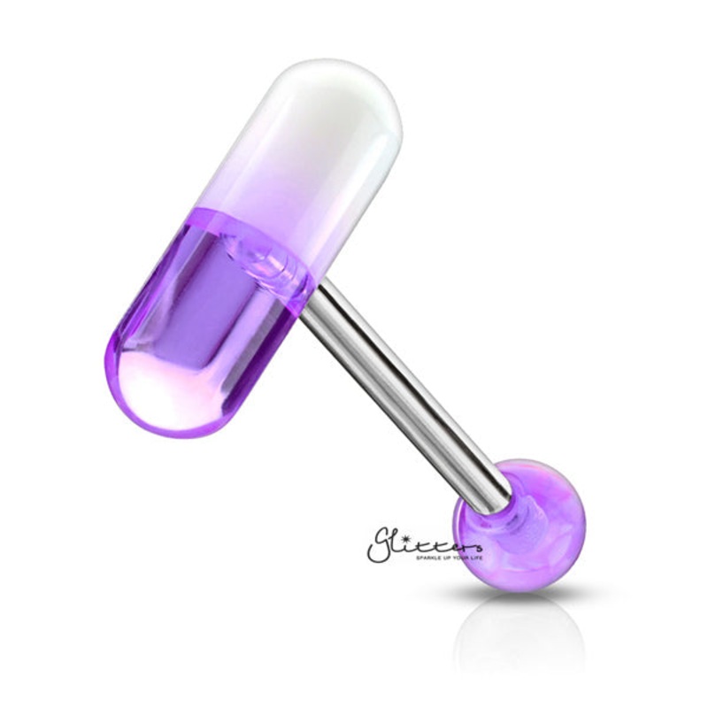 Acrylic 2-Color Pill Tongue Barbell – Purple