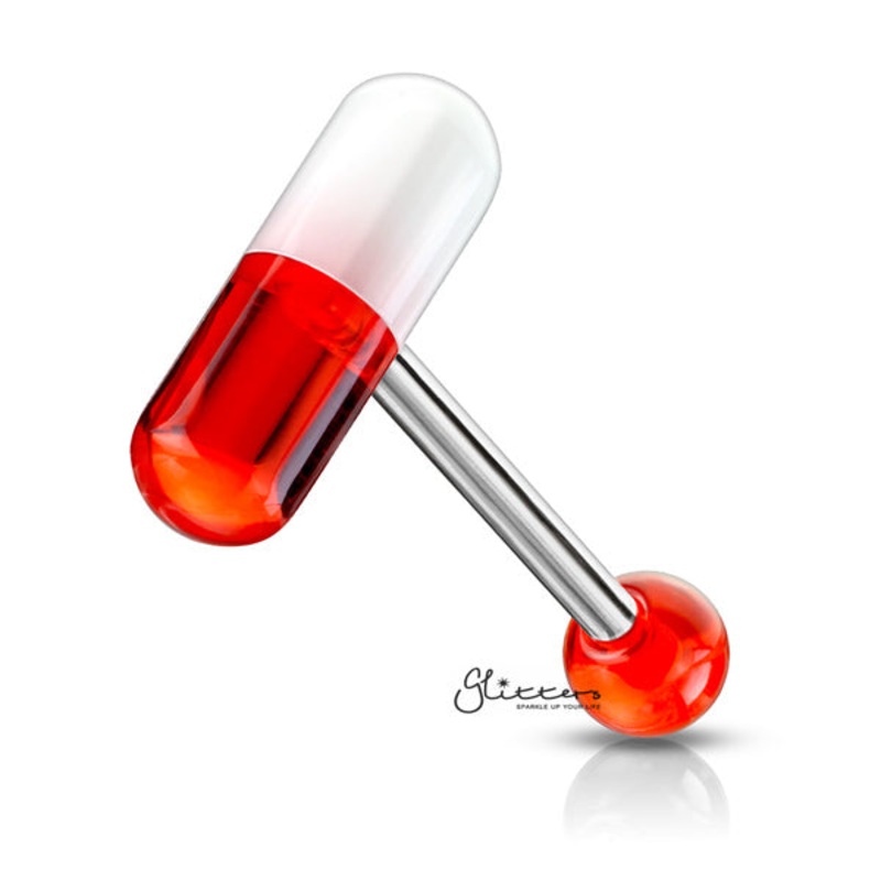 Acrylic 2-Color Pill Tongue Barbell – Red