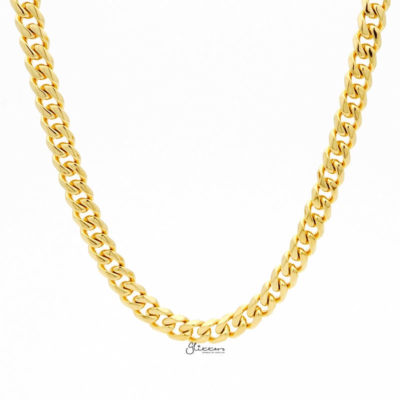 Gold I.P Stainless Steel Beveled Cuban Chain Necklace – 9mm width