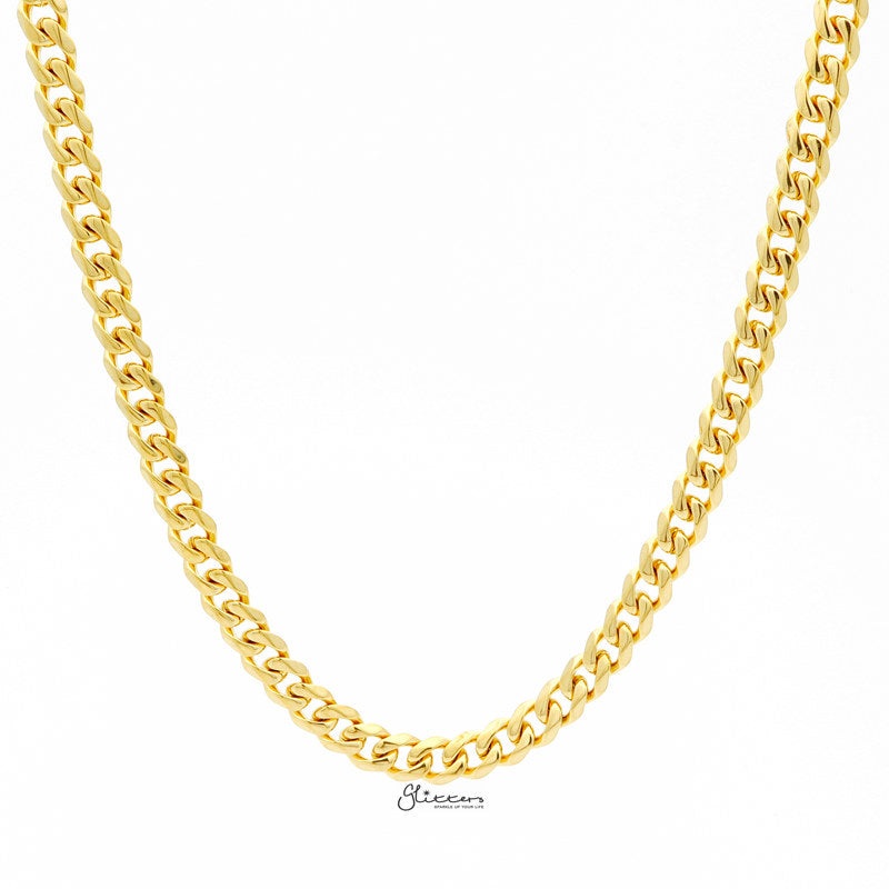 Gold I.P Stainless Steel Beveled Cuban Chain Necklaces – 7mm width