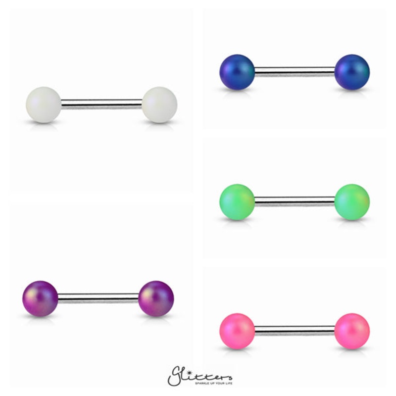 Matte Finish Pearlish Ball with 316L Surgical Steel Tongue Barbells White