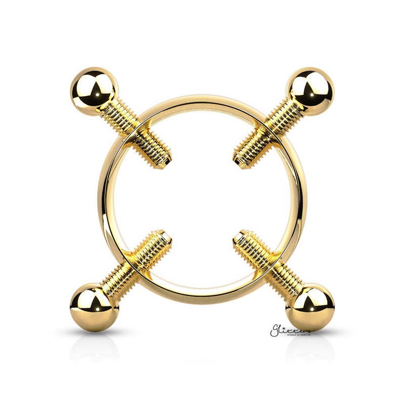 Non-Piercing Adjustable Nipple Clamp with 4 Screws – Gold