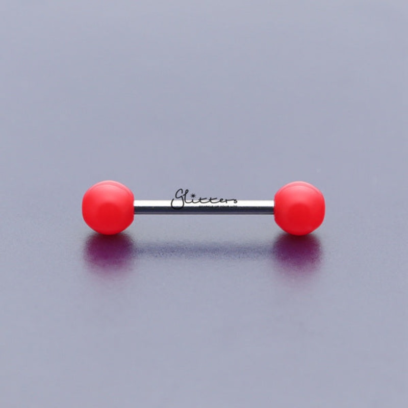 Red Solid Colour Acrylic Ball with Surgical Steel Tongue Barbell