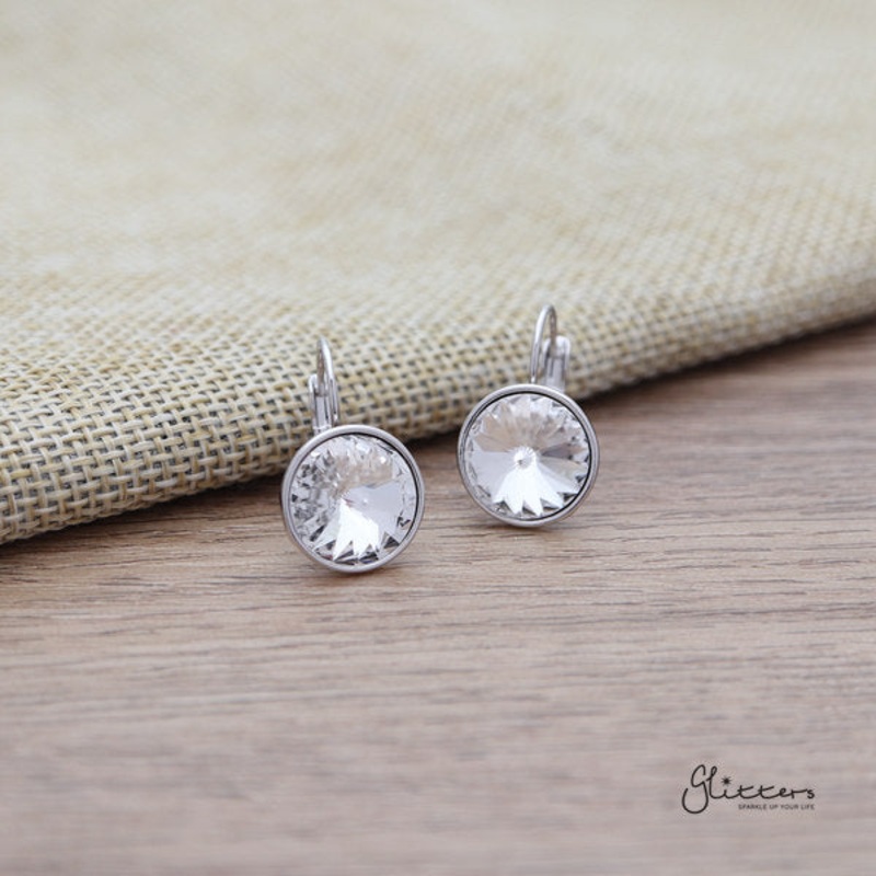 Round Crystal Hook Earrings – 5 Colour Options Clear