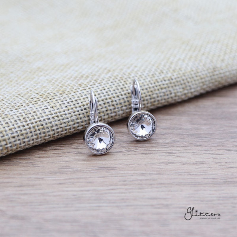 Round Crystal Hook Earrings – 8 Colour Options Clear