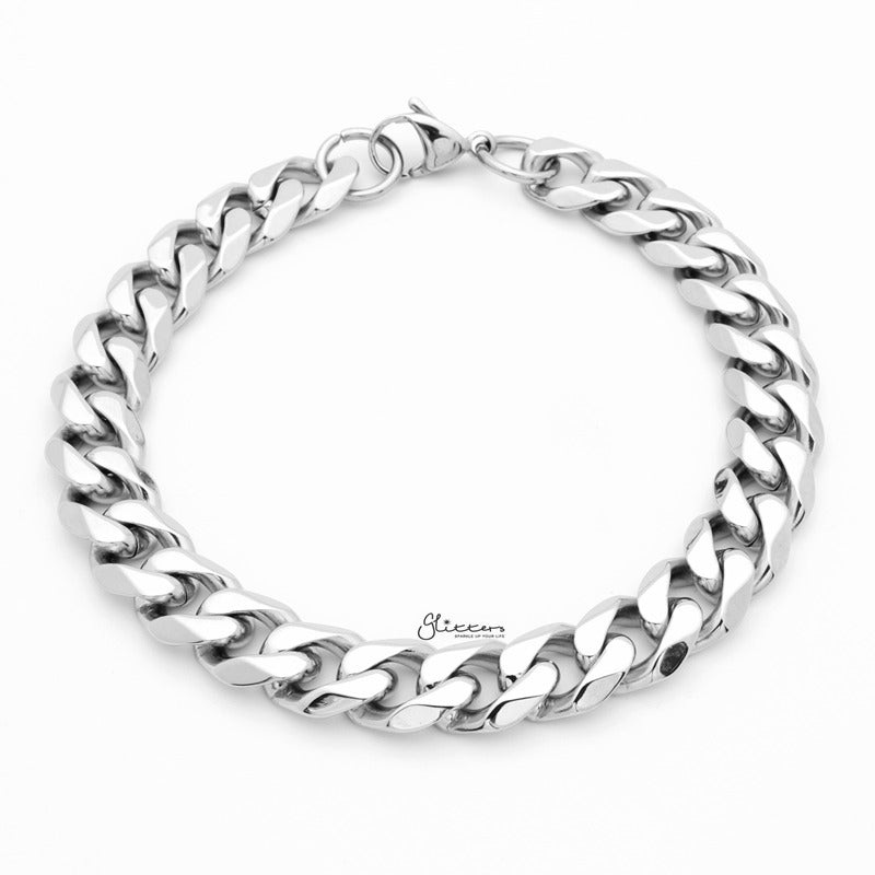 Stainless Steel Beveled Cuban Chain Bracelet – 11mm Width
