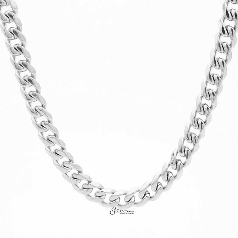 Stainless Steel Beveled Cuban Chain Necklace – 11mm width