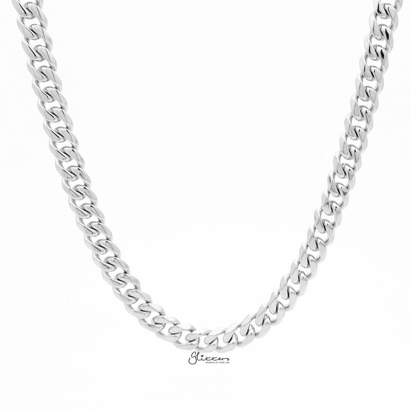 Stainless Steel Beveled Cuban Chain Necklace – 9mm width