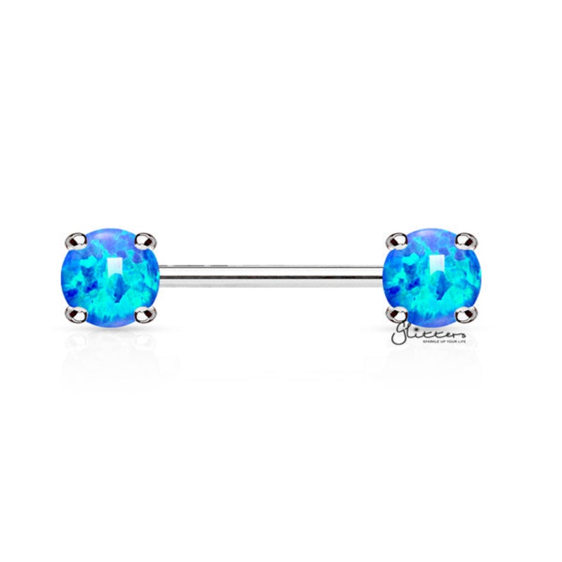 Surgical Steel Nipple Barbells with Prong Set Opal Ends – Opal Blue