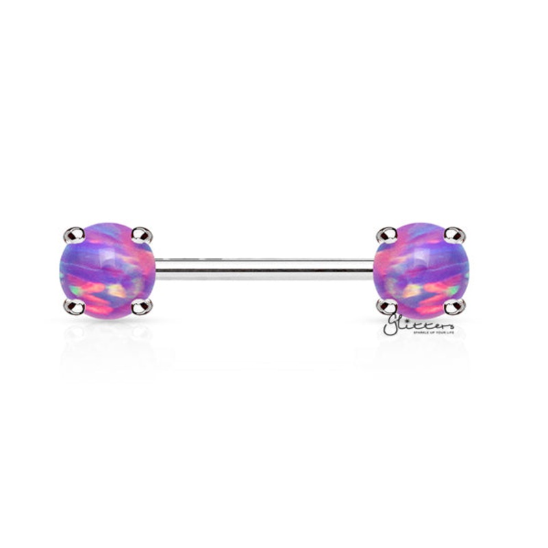 Surgical Steel Nipple Barbells with Prong Set Opal Ends – Opal Purple