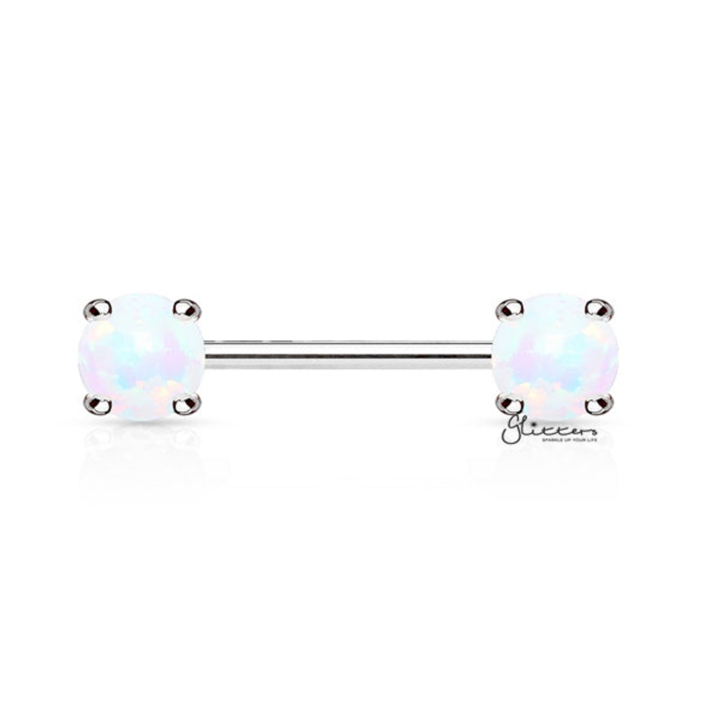 Surgical Steel Nipple Barbells with Prong Set Opal Ends – Opal White
