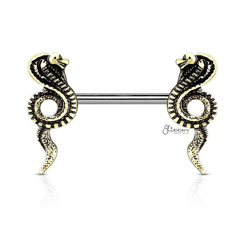 316L Surgical Steel Nipple Barbell with Cobra Ends – Gold