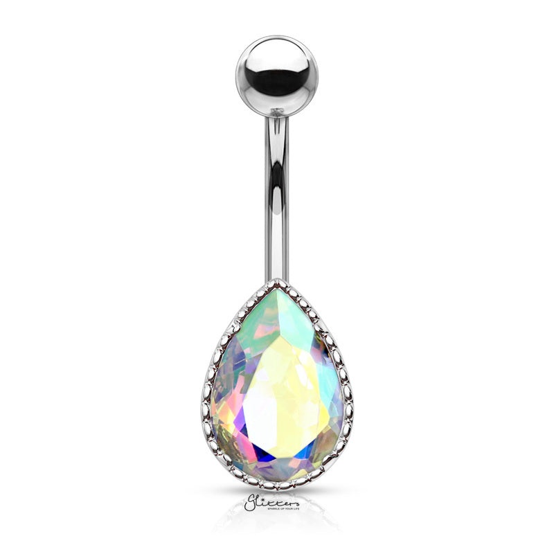 AB Effect Tear Drop Stone Belly Button Navel Ring – Aurora Borealis