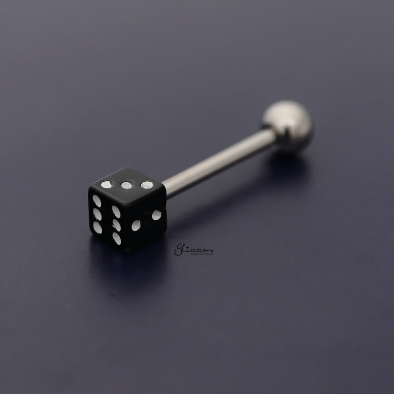 Acrylic Dice Tongue Barbell – Black