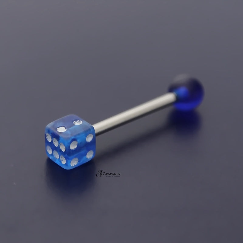 Acrylic Dice Tongue Barbell – Blue