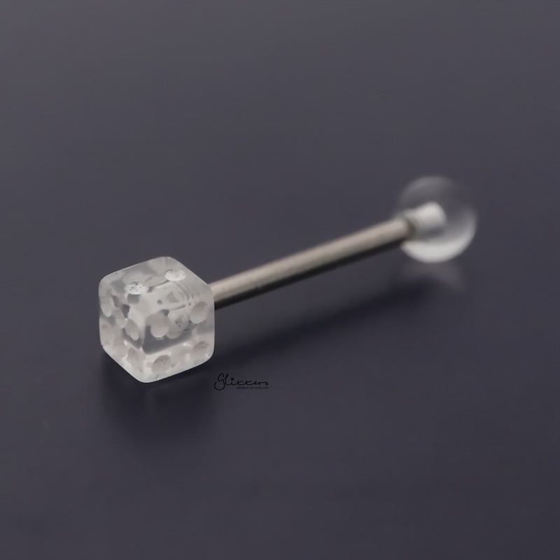 Acrylic Dice Tongue Barbell – Clear